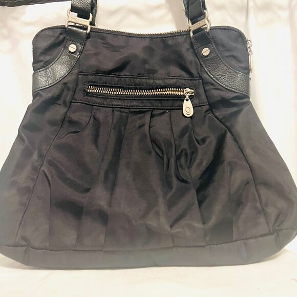 Baggalini Shoulder Tote Bag/purse-Black/Tan-Lightweight-Roomy-Zip up top - Picture 3 of 14